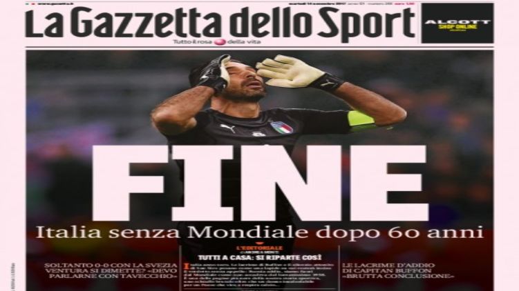 Пресса Италии в шоке от провала своей сборной, на фото - обложка La Gazzetta dello Sport